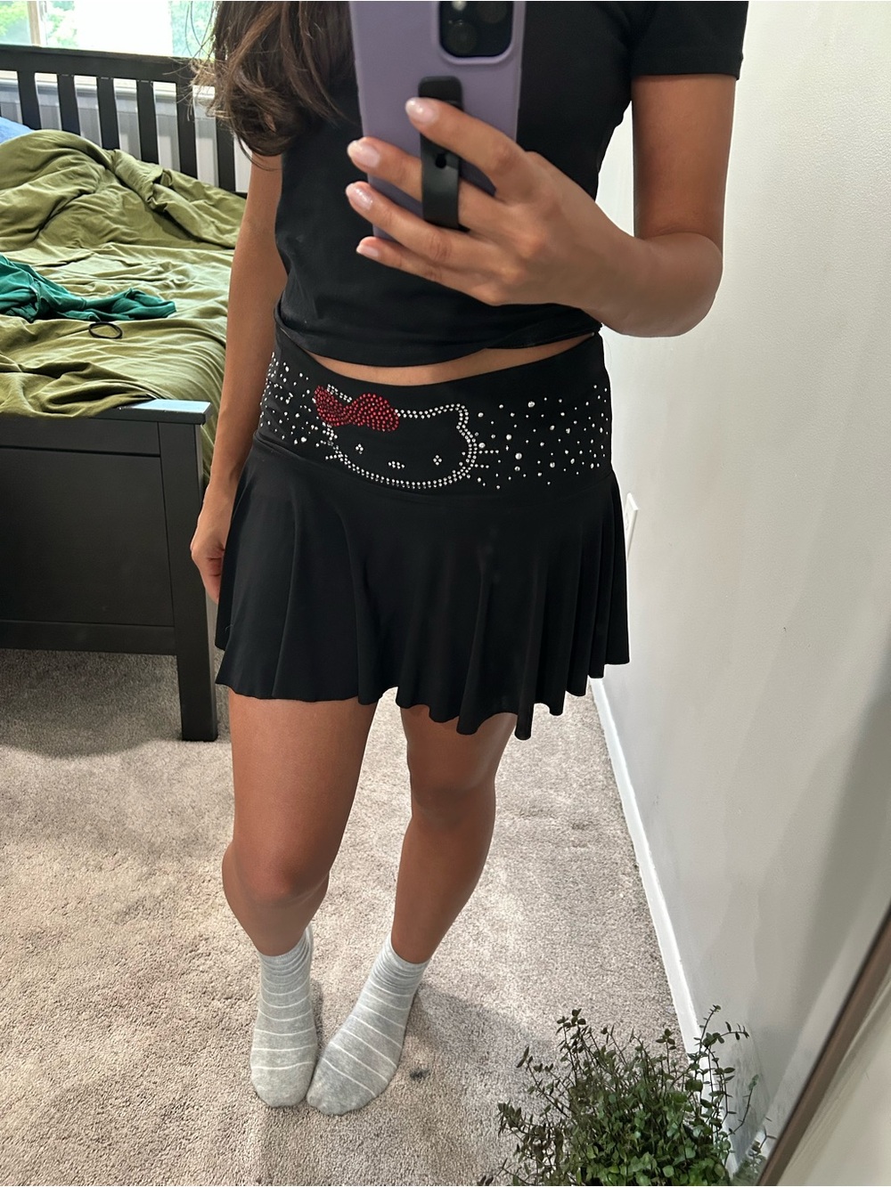 Black Hello Kitty Bedazzled Pleated Mini Skirt
